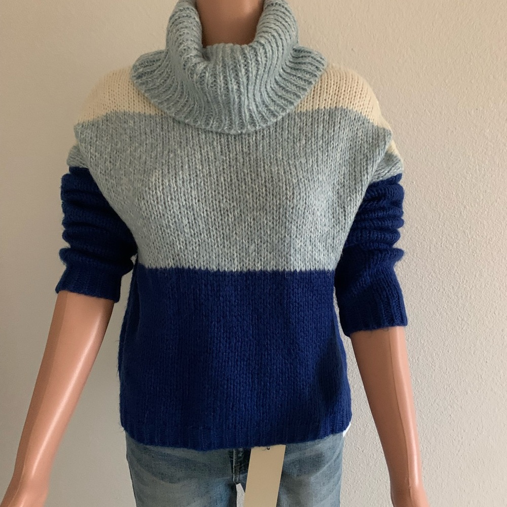 Allison Andrews Blue Color Block Knitted Turtlene… - image 3